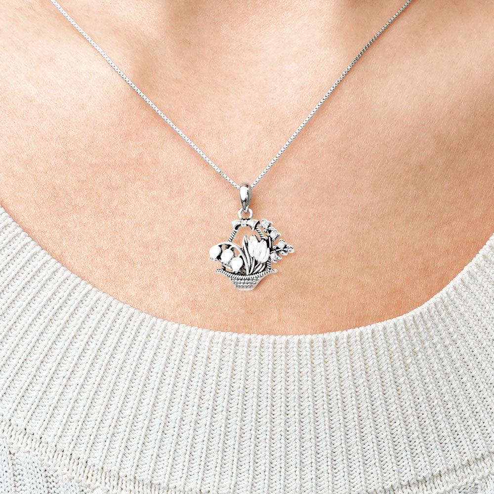 Gnoce Vintage Flower Basket Necklace Platinum-plated Silver Blend_4