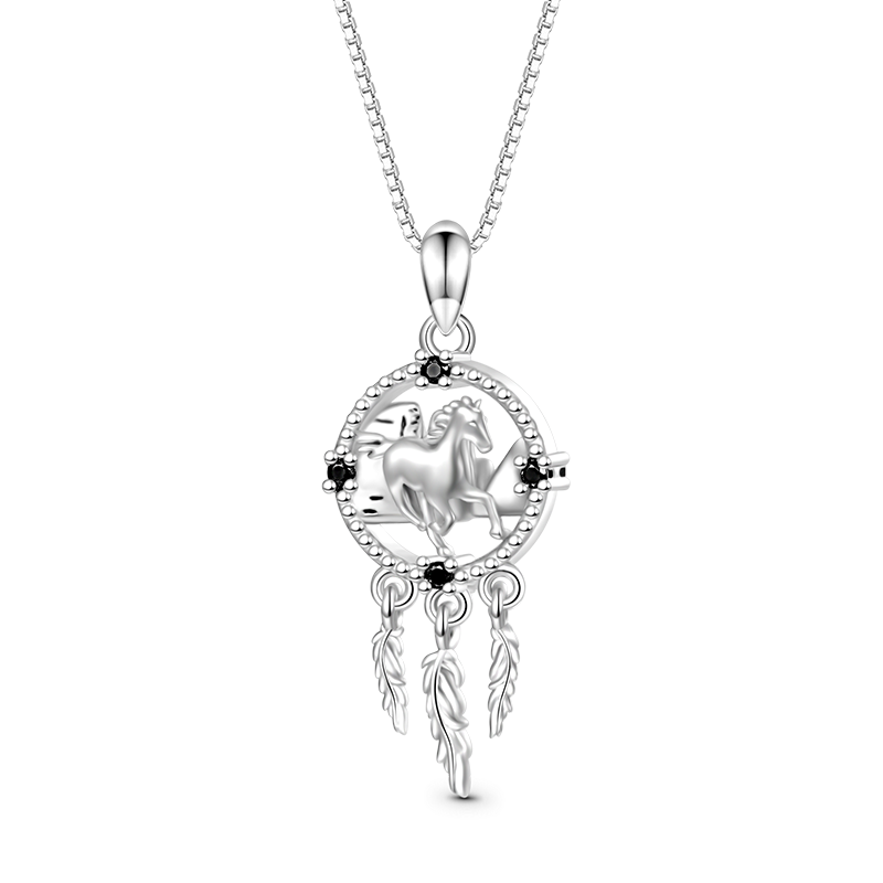 Gnoce Horse Dream Catcher Necklace Platinum-plated Silver Blend_1