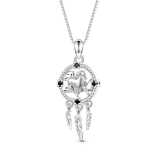 Gnoce Horse Dream Catcher Necklace Platinum-plated Silver Blend_1
