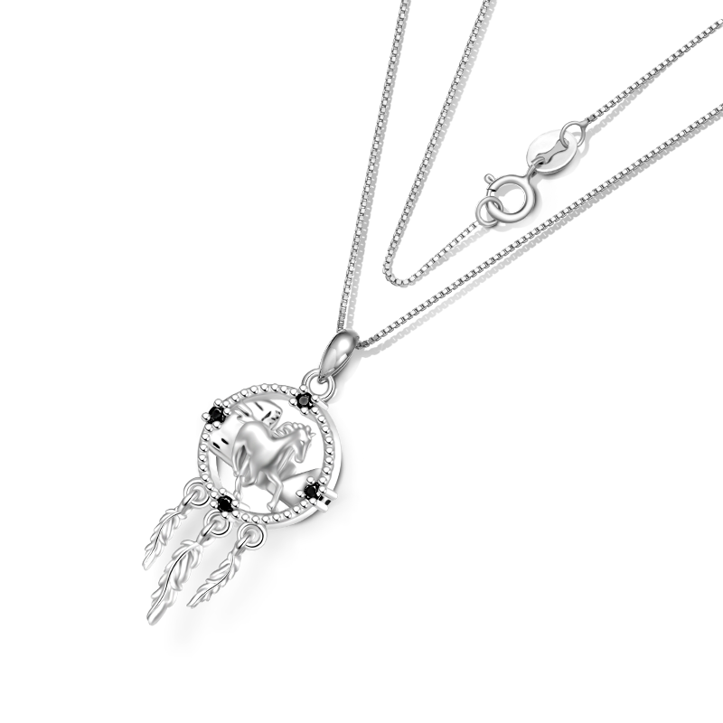 Gnoce Horse Dream Catcher Necklace Platinum-plated Silver Blend_3
