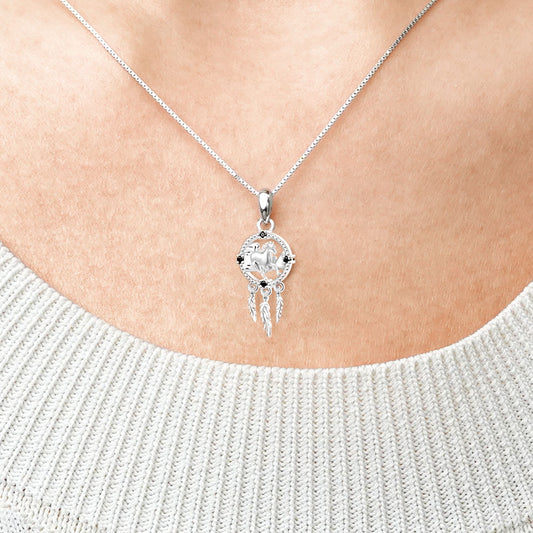 Gnoce Horse Dream Catcher Necklace Platinum-plated Silver Blend_5