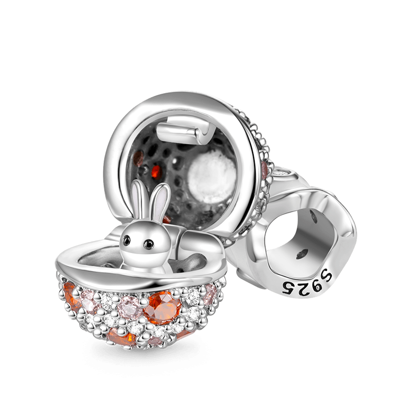 Gnoce Rabbit in Egg Easter Gift Charm Platinum-plated Silver Blend_1