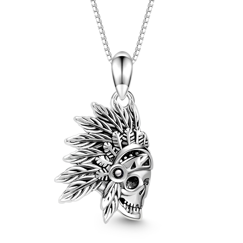 Gnoce Indian Blackened Skull Necklace Platinum-plated Silver Blend_1