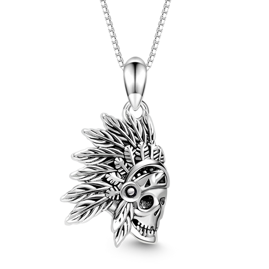 Gnoce Indian Blackened Skull Necklace Platinum-plated Silver Blend_1