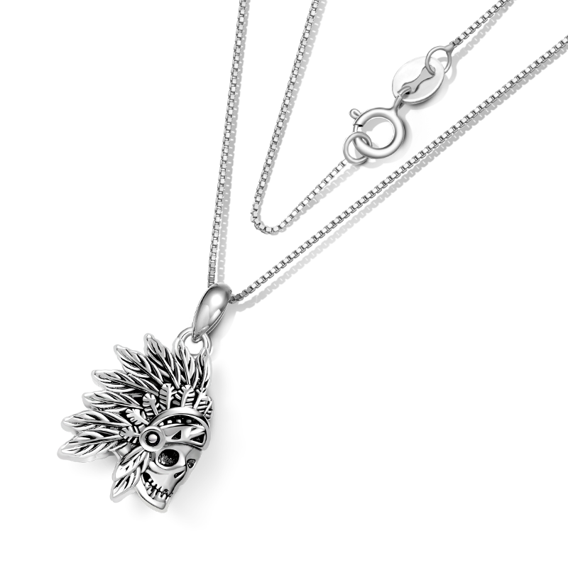 Gnoce Indian Blackened Skull Necklace Platinum-plated Silver Blend_2