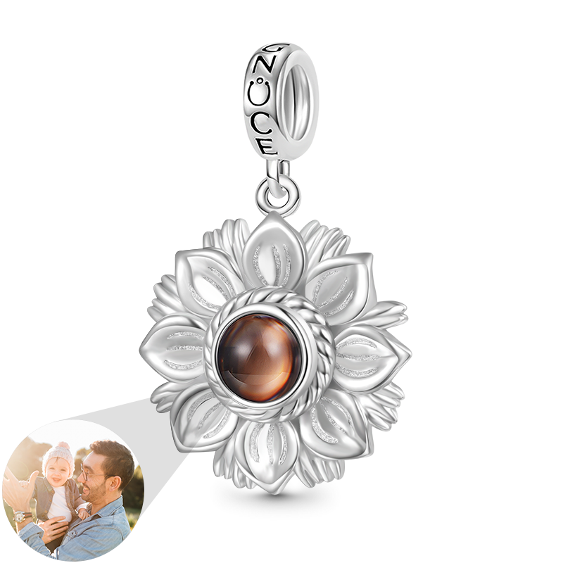 Gnoce Projection Sunflower Personalized Photo Charm Platinum-plated Silver Blend_1