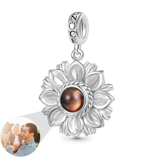 Gnoce Projection Sunflower Personalized Photo Charm Platinum-plated Silver Blend_1