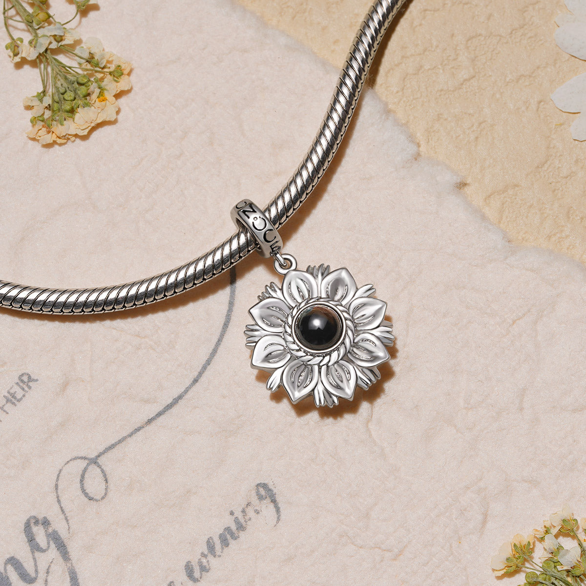 Gnoce Projection Sunflower Personalized Photo Charm Platinum-plated Silver Blend_3
