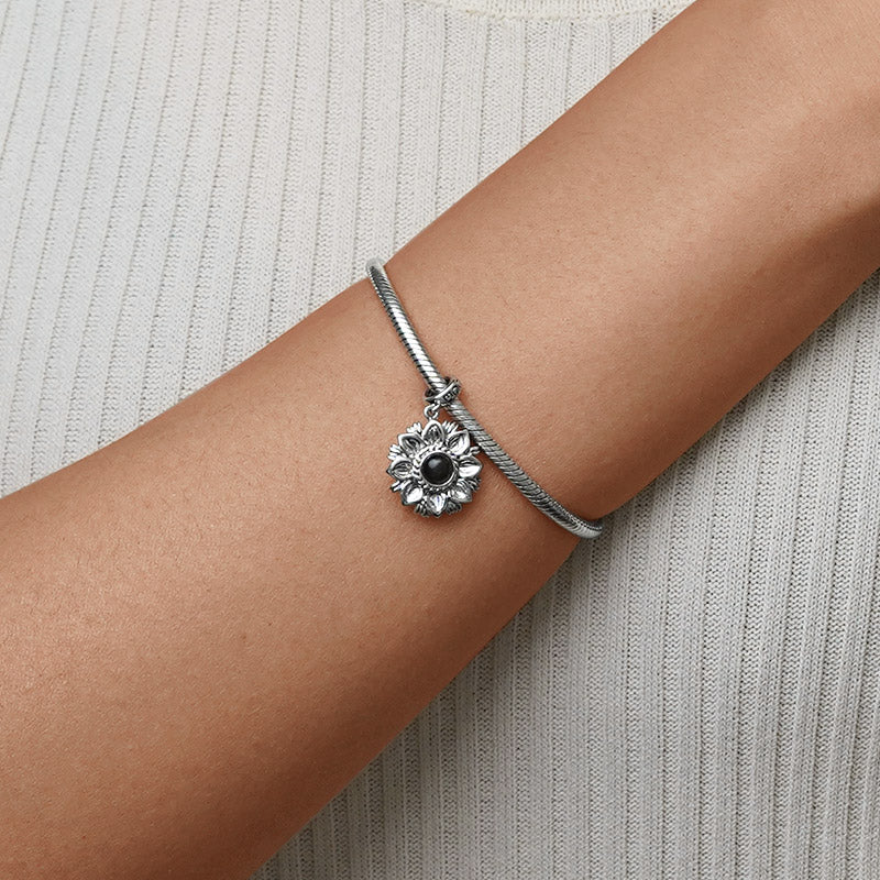 Gnoce Projection Sunflower Personalized Photo Charm Platinum-plated Silver Blend_6