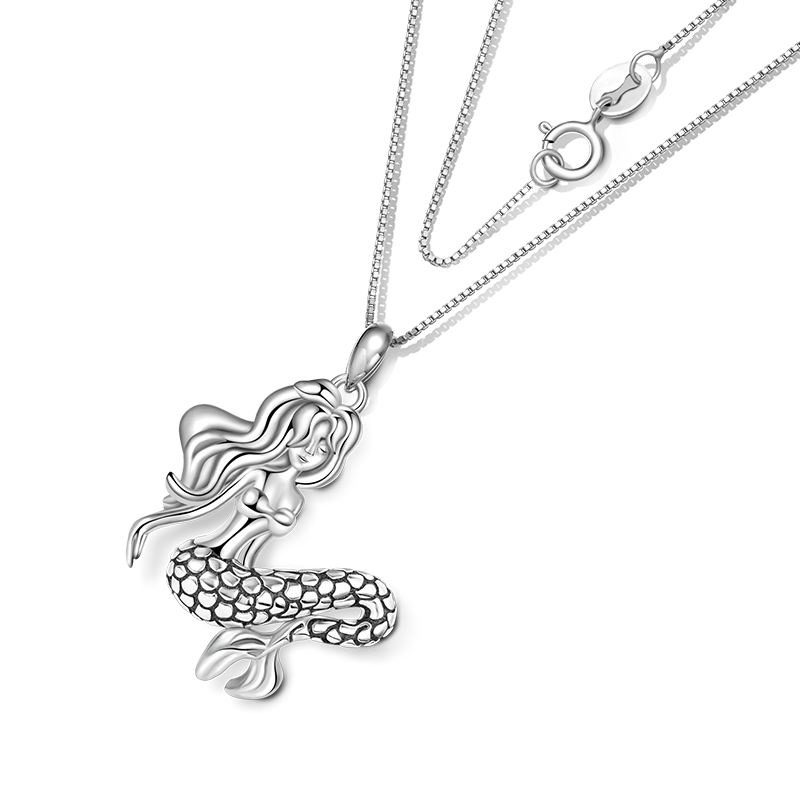Gnoce Sleeping Mermaid Necklace Platinum-plated Silver Blend_2