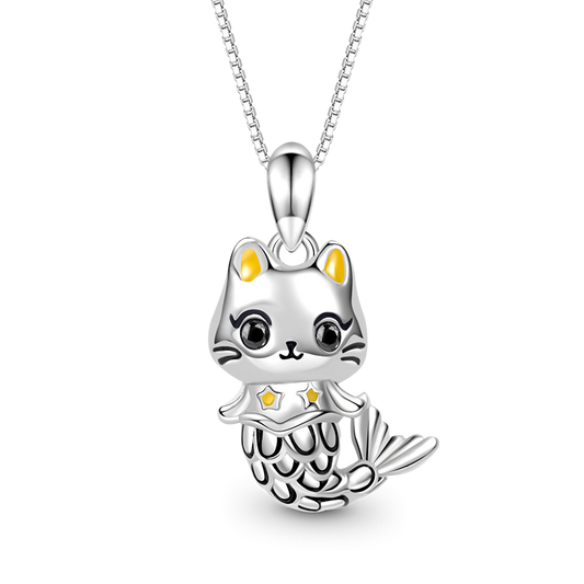 Gnoce Cute Cat Mermaid Necklace Platinum-plated Silver Blend_1