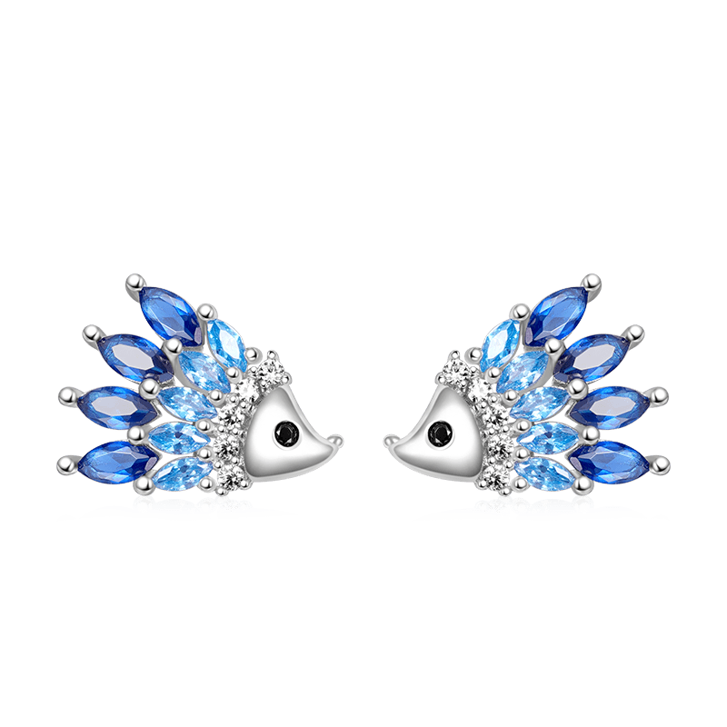 Gnoce Sparkling Hedgehog Stud Earrings Platinum-plated Silver Blend_1