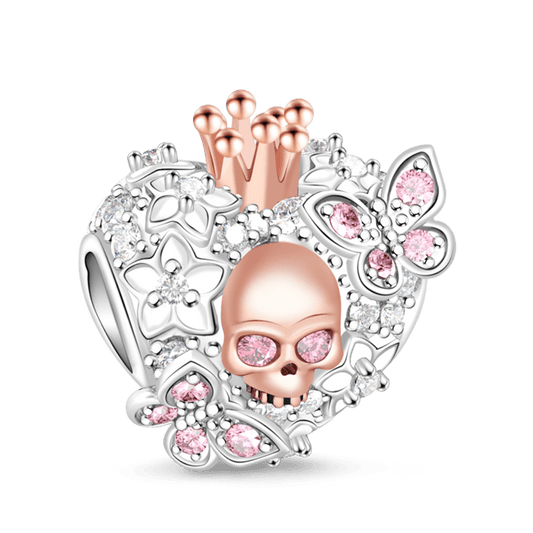 Gnoce "Beauty of Death" 925 Sterling Silver Skull Queen with Pink CZ Stones of Butterfly Charm_1