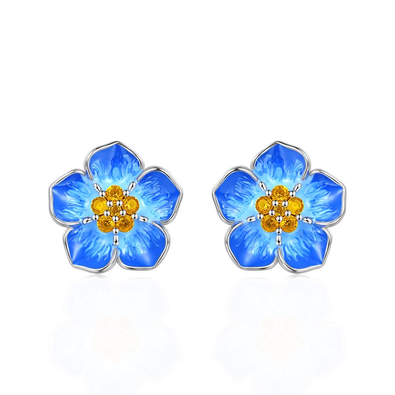 Gnoce Blue Forget-Me-Not Stud Earrings Platinum-plated Silver Blend_1