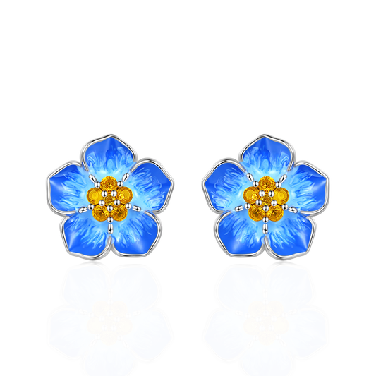 Gnoce Blue Forget-Me-Not Stud Earrings Platinum-plated Silver Blend_1