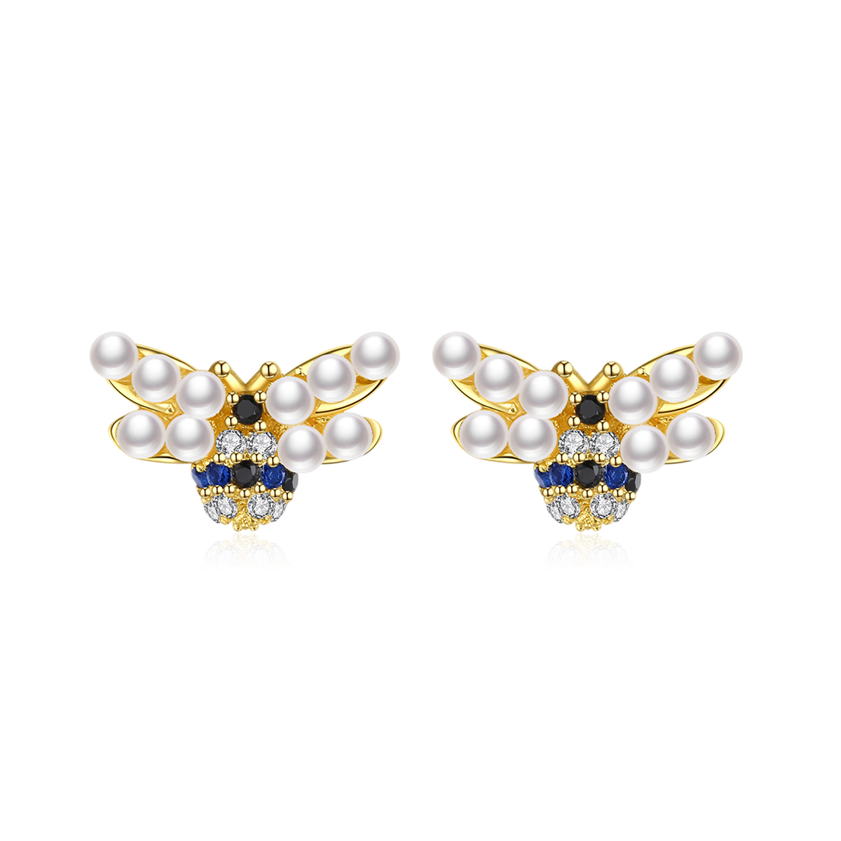 Pearl Bee Earrings Copper Inlaid Black Blue Zircons_1