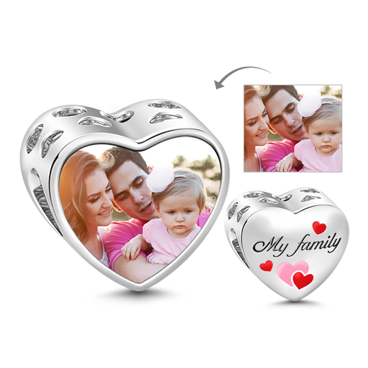 Gnoce Family Heart Photo Charm Platinum-plated Silver Blend_1