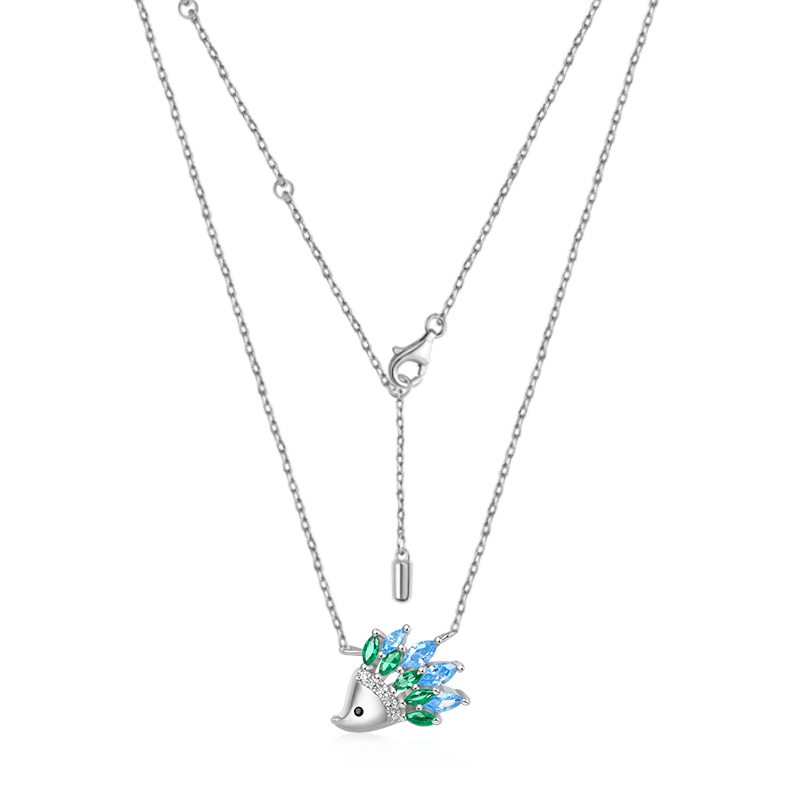 Gnoce Sparkling Hedgehog Necklace Platinum-plated Silver Blend_2