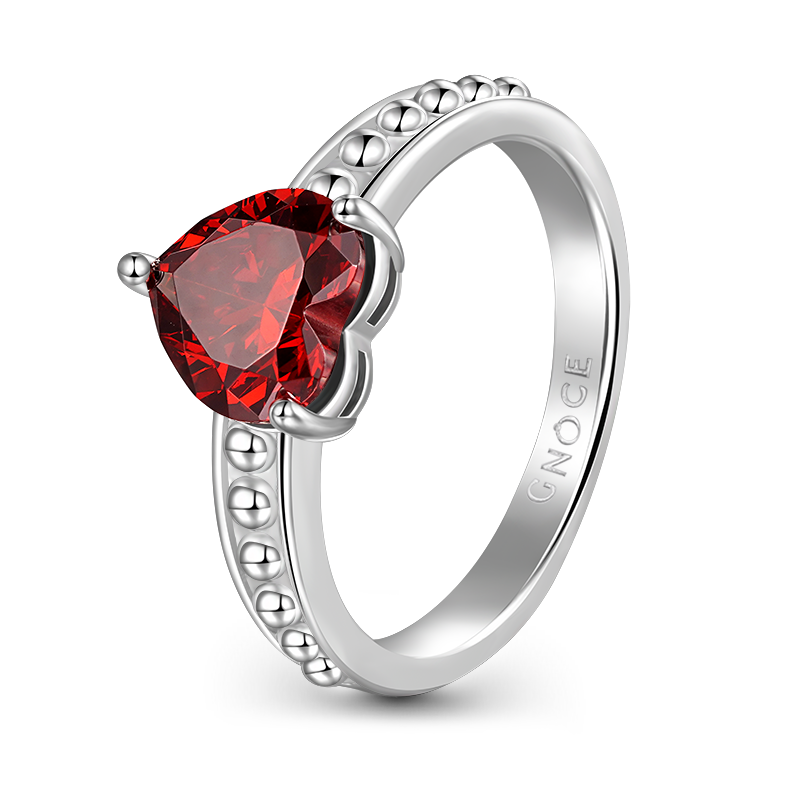 Gnoce Birthstone Heart Ring Platinum-plated Silver Blend_2