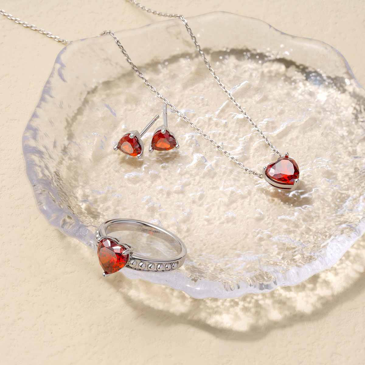 Gnoce Birthstone Heart Ring Platinum-plated Silver Blend_3