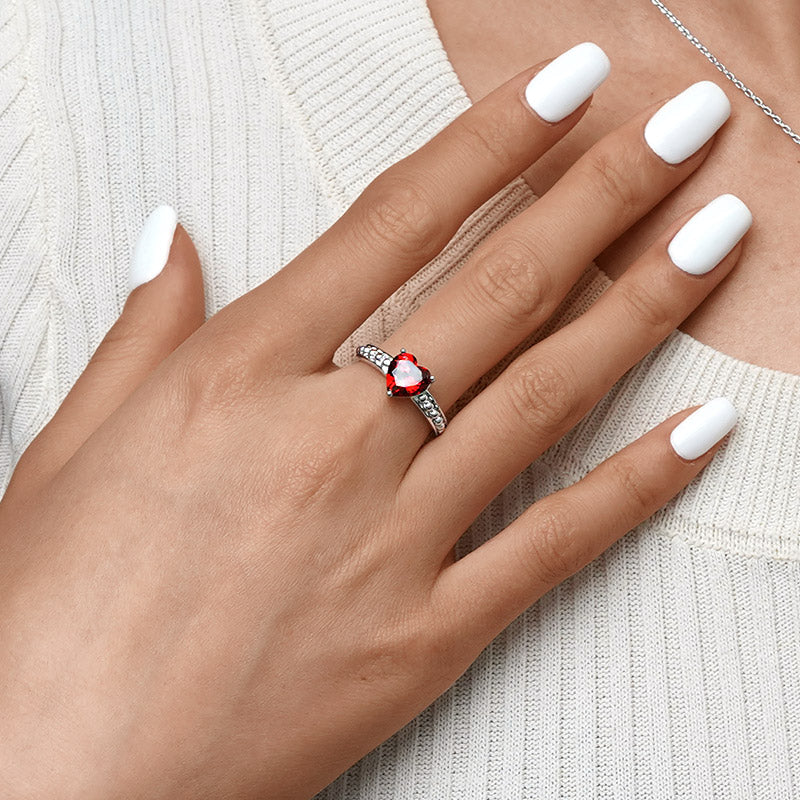Gnoce Birthstone Heart Ring Platinum-plated Silver Blend_7