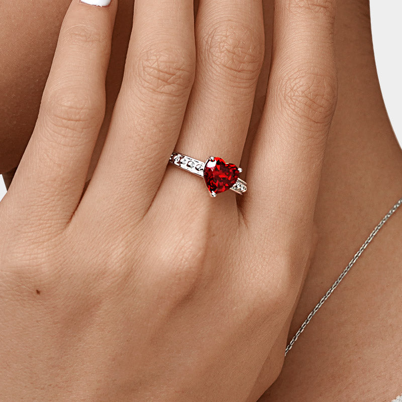 Gnoce Birthstone Heart Ring Platinum-plated Silver Blend_5