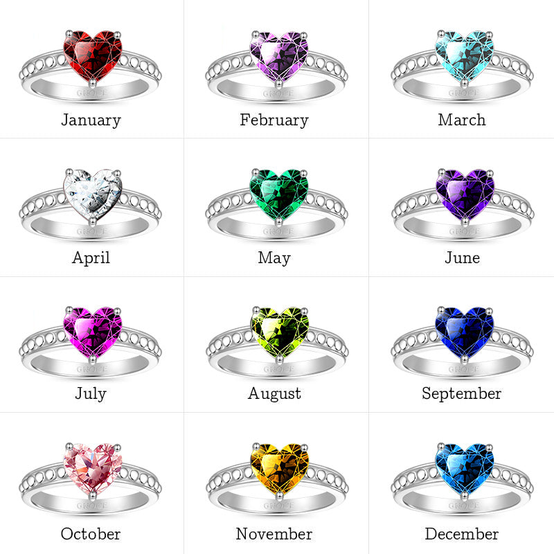 Gnoce Birthstone Heart Ring Platinum-plated Silver Blend_8