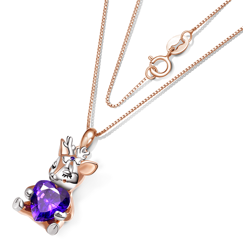 Gnoce Lovely Deer Embraces Heart Gem Necklace_3