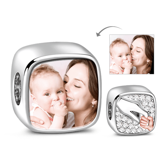 Gnoce "Mom-Child Love Bond" 925 Sterling Silver  Holding Hands Photo Charm_1