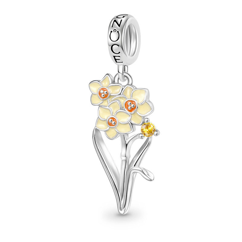 Gnoce Dec.Birthday Flower Narcissus Charm Platinum-plated Silver Blend_1