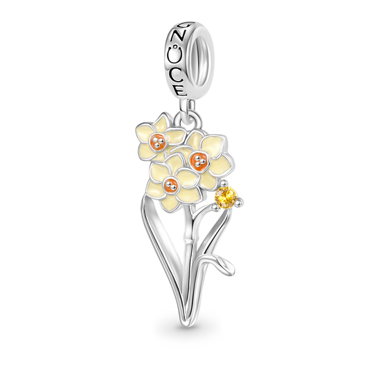 Gnoce Dec.Birthday Flower Narcissus Charm Platinum-plated Silver Blend_1
