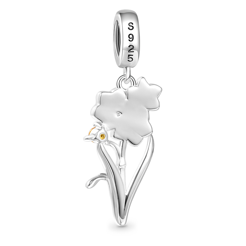 Gnoce Dec.Birthday Flower Narcissus Charm Platinum-plated Silver Blend_2