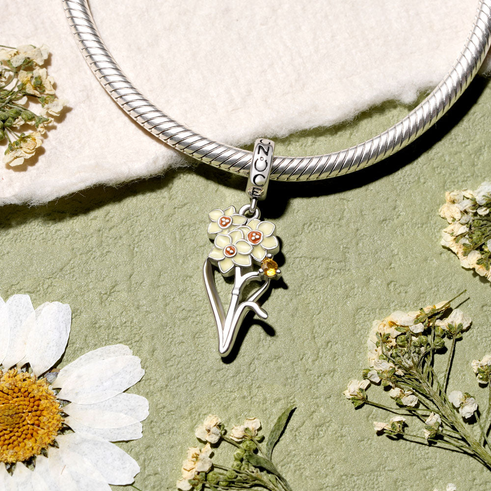 Gnoce Dec.Birthday Flower Narcissus Charm Platinum-plated Silver Blend_3
