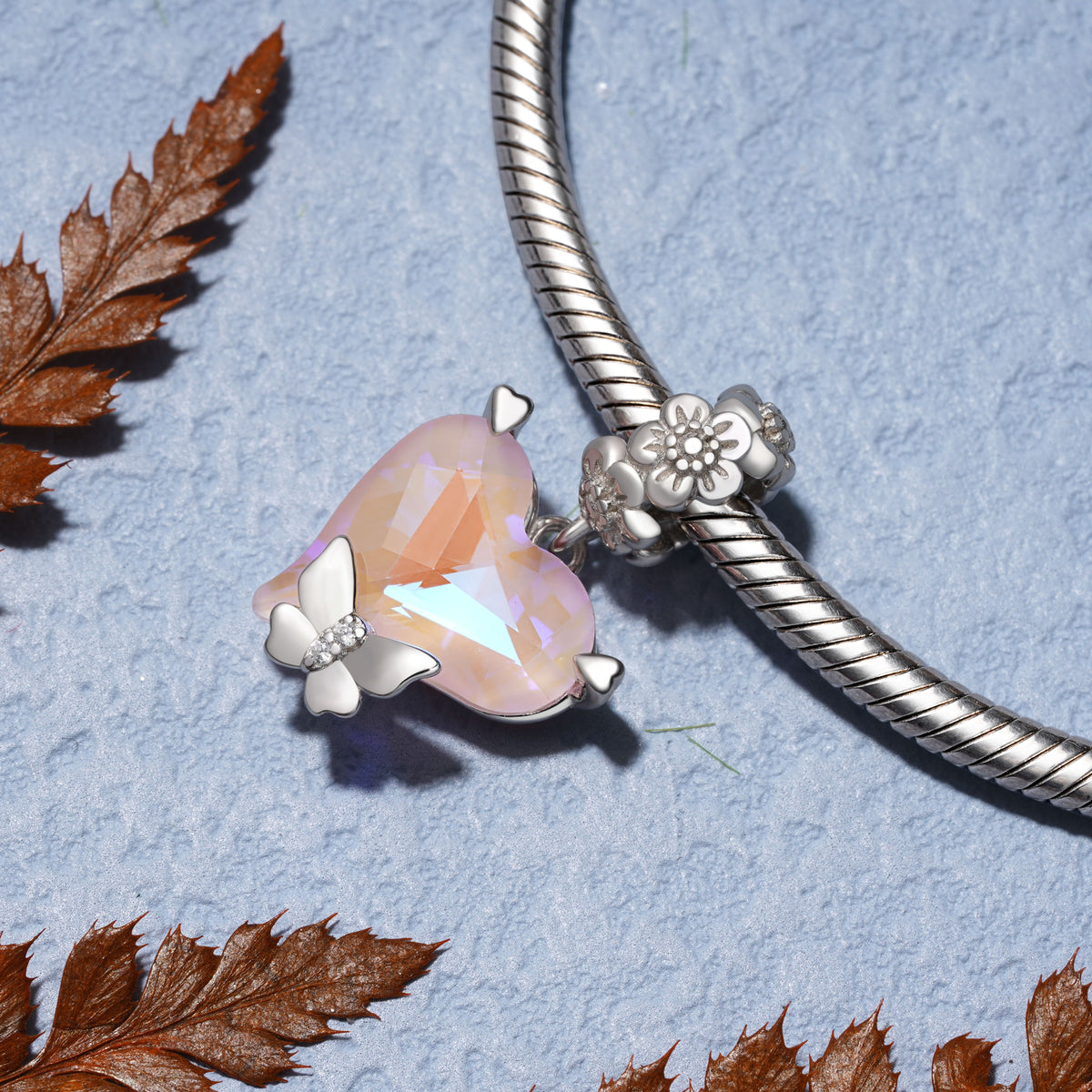 Gnoce Butterfly Love Heart Pendant Dangle Charm_2