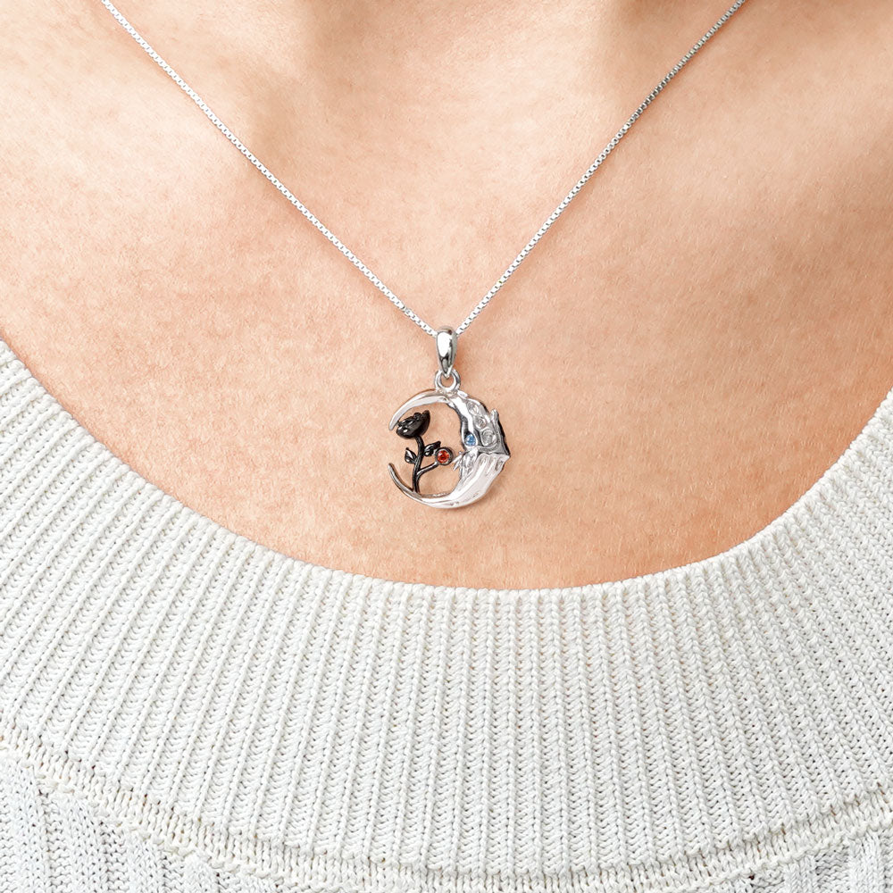 Gnoce Skull Moon with Rose Flower Necklace_4
