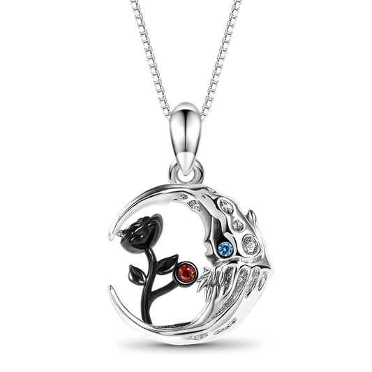 Gnoce Skull Moon with Rose Flower Necklace_1