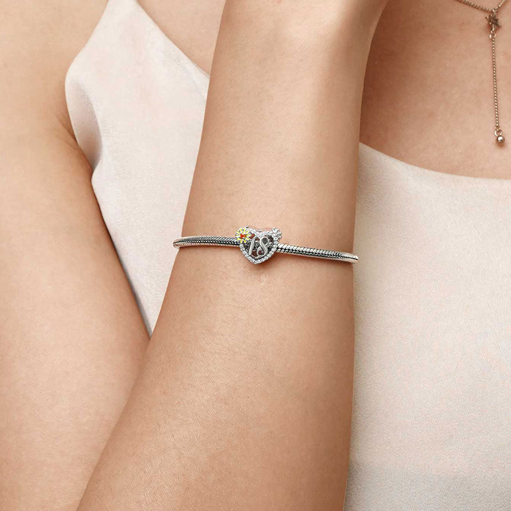 Gnoce Celebration 18th Birthday Heart Charm Platinum-plated Silver Blend_4