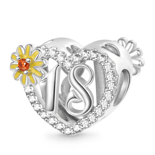 Gnoce Celebration 18th Birthday Heart Charm Platinum-plated Silver Blend_1
