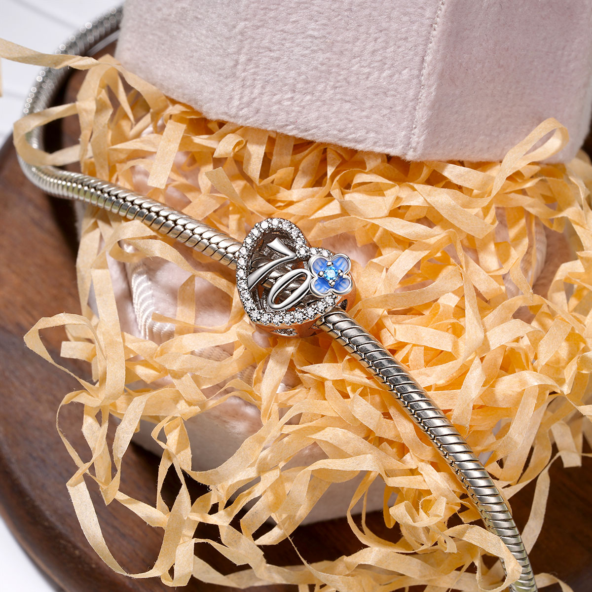 Gnoce Celebration 70th Birthday Heart Charm Platinum-plated Silver Blend_2