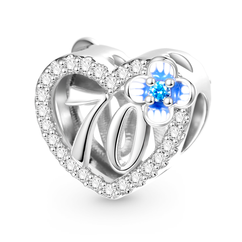 Gnoce Celebration 70th Birthday Heart Charm Platinum-plated Silver Blend_1