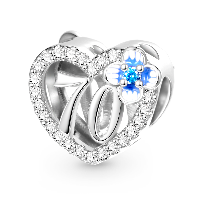Gnoce Celebration 70th Birthday Heart Charm Platinum-plated Silver Blend_1