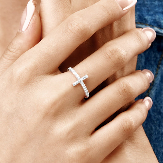 Gnoce Eternity Cross Ring Platinum-plated Silver Blend_6