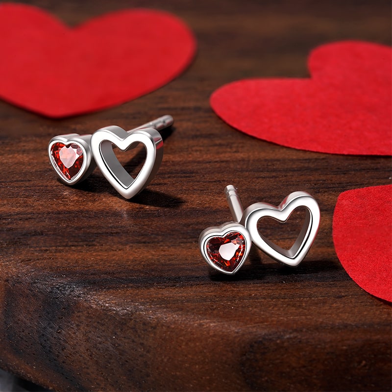 Gnoce Love Heart Birthstone Stud Earrings_3