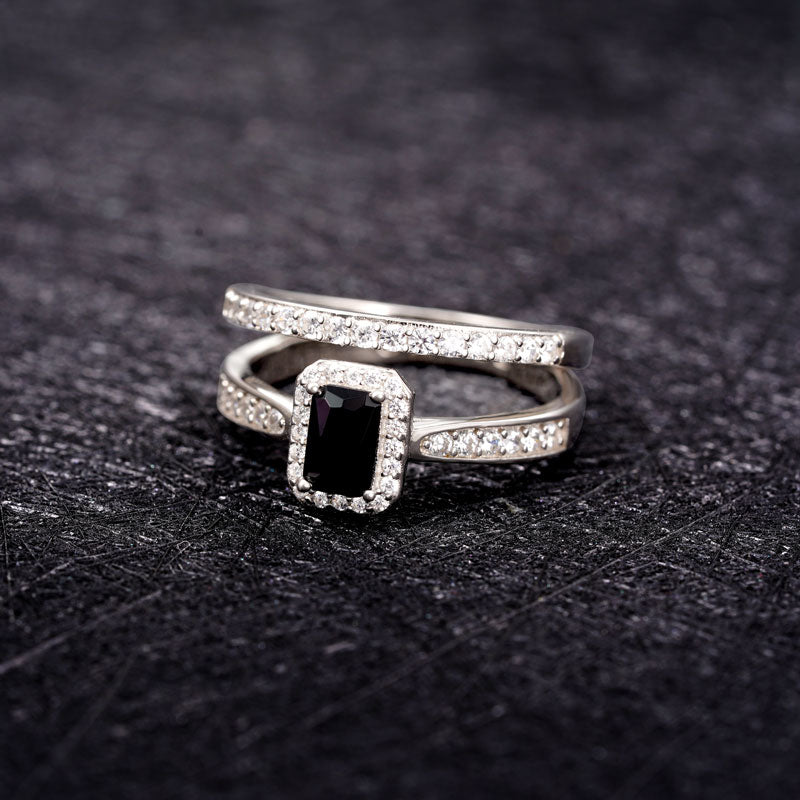 Gnoce Sparkling Rectangle-cut Ring Platinum-plated Silver Blend_2