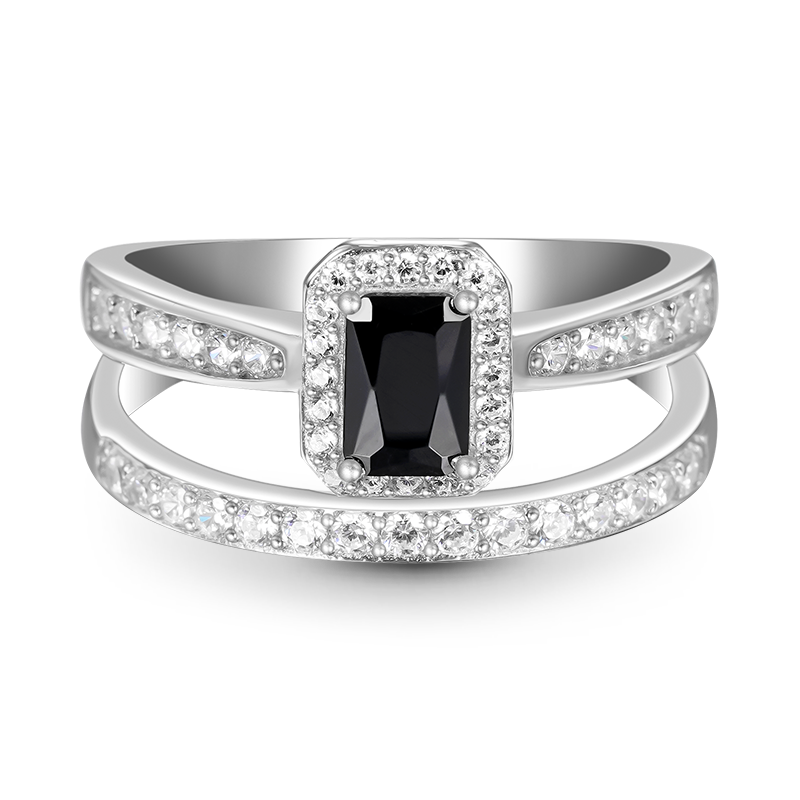 Gnoce Sparkling Rectangle-cut Ring Platinum-plated Silver Blend_1
