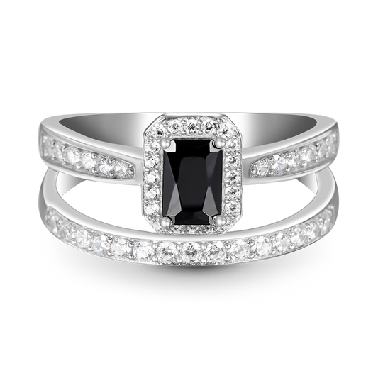 Gnoce Sparkling Rectangle-cut Ring Platinum-plated Silver Blend_1