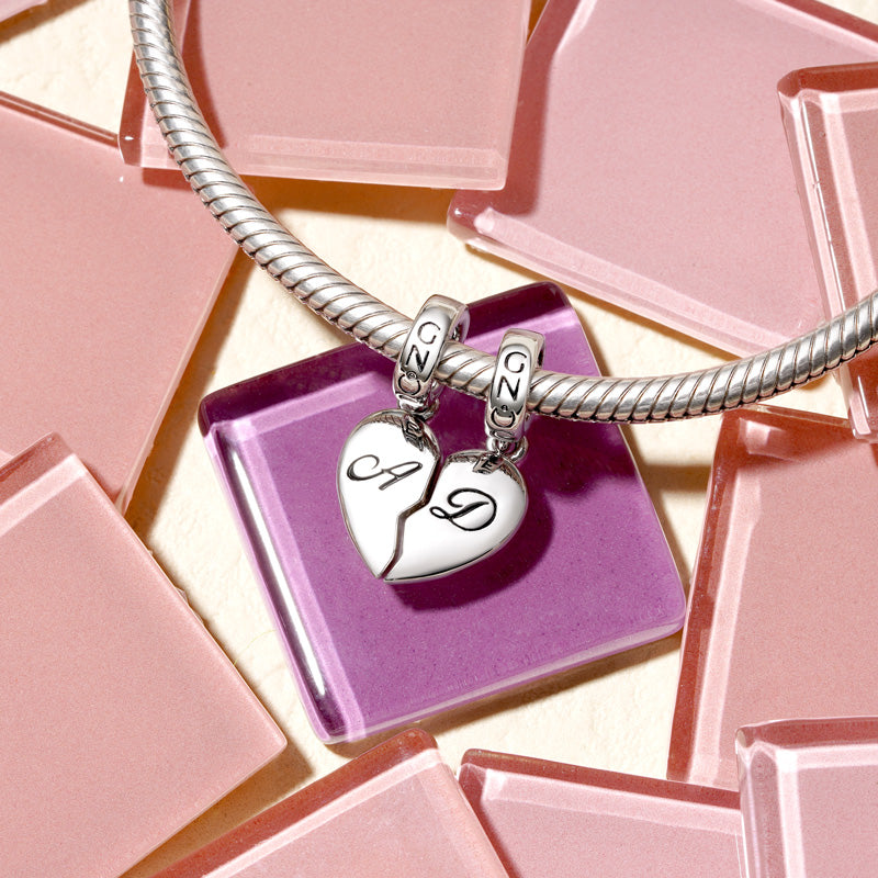 Gnoce Matching Heart Initial Letters Personalized Charm Platinum-plated Silver Blend_3