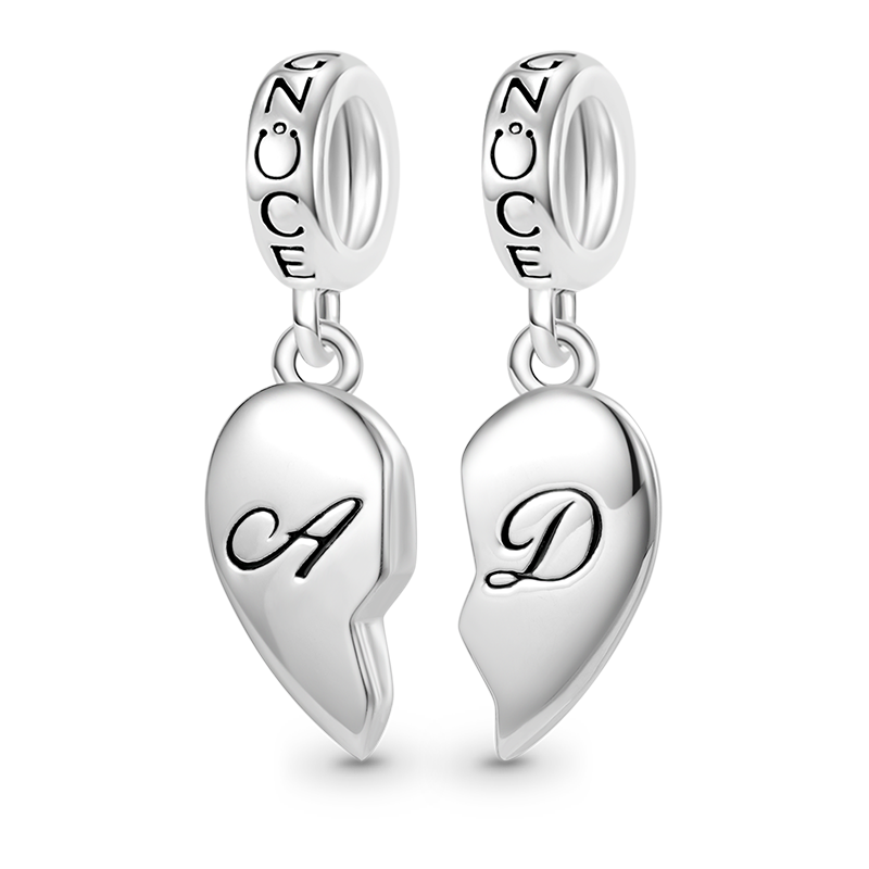Gnoce Matching Heart Initial Letters Personalized Charm Platinum-plated Silver Blend_1