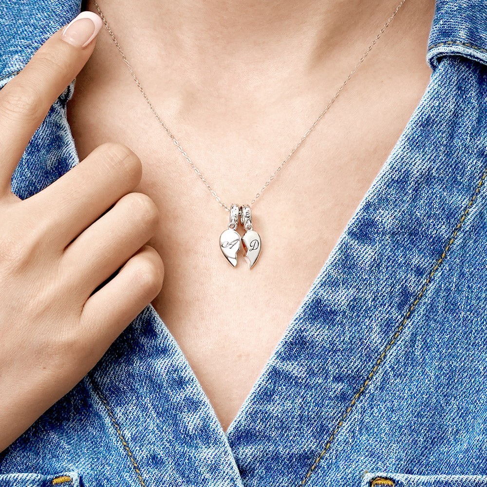 Gnoce Matching Heart Initial Letters Personalized Charm Platinum-plated Silver Blend_5