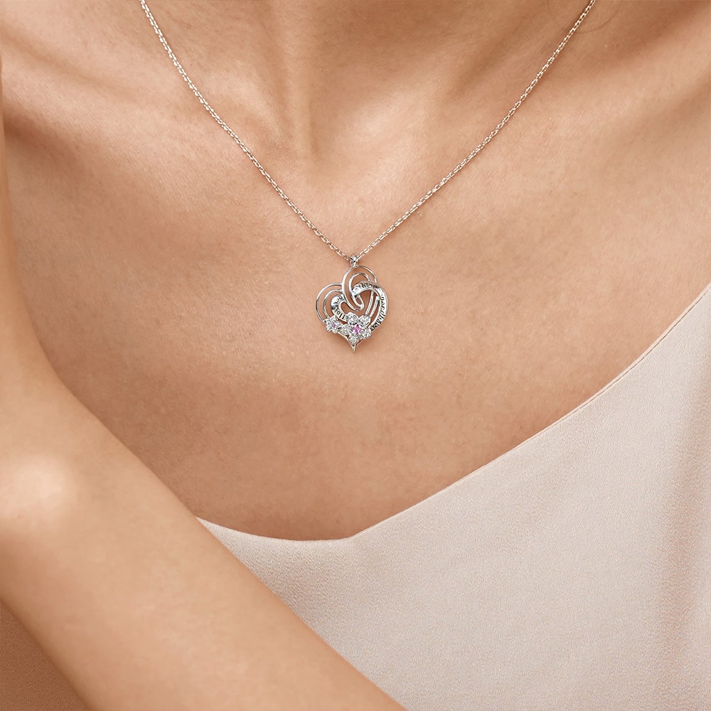 Gnoce "I Love You to the Moon & Back" Flower Heart Necklace_6